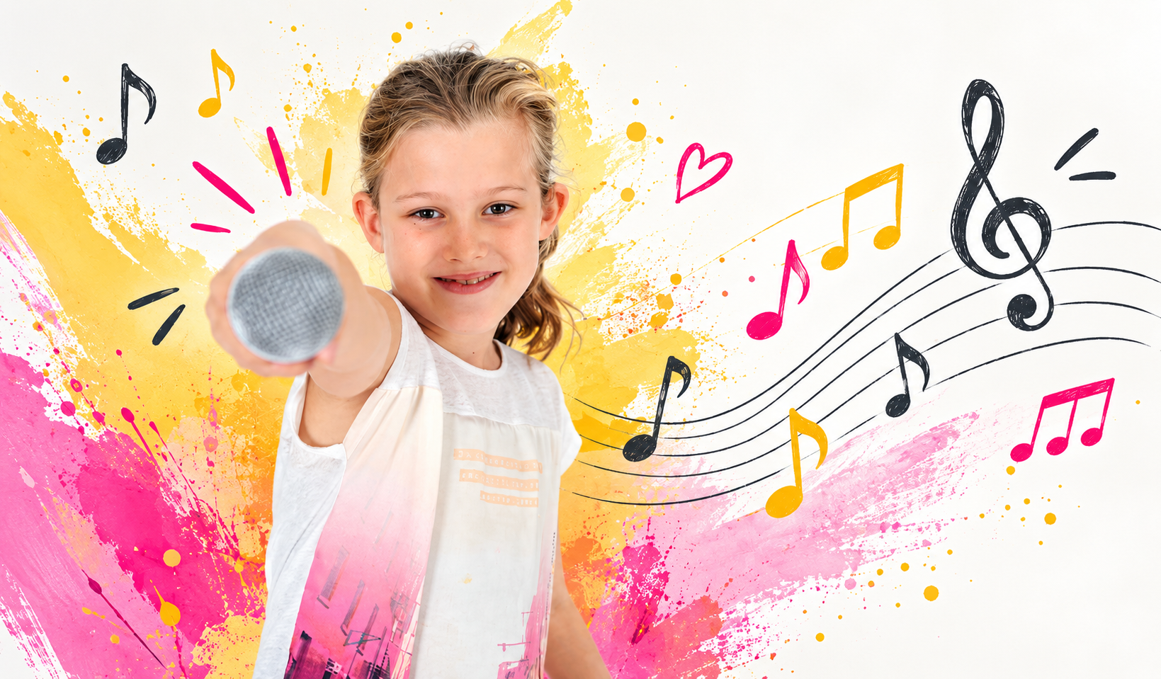 Musik erleben bei Rhythmik – Musik – Bewegung Mädchen mit Mikrofon – Musikschule Rhythmik – Musik – Bewegung in Wallenhorst